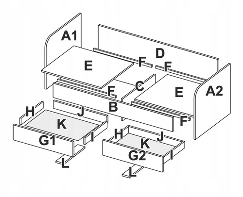 Łóżko jednoosobowe Holly 90x200 szare z szufladami do pokoju dziecięcego nowoczesne