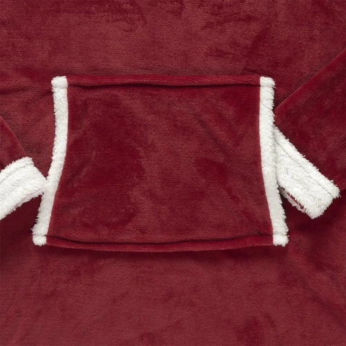 Intesi Snuddie bluzo koc z kapturem bordowy ciepły na kanapę do salonu