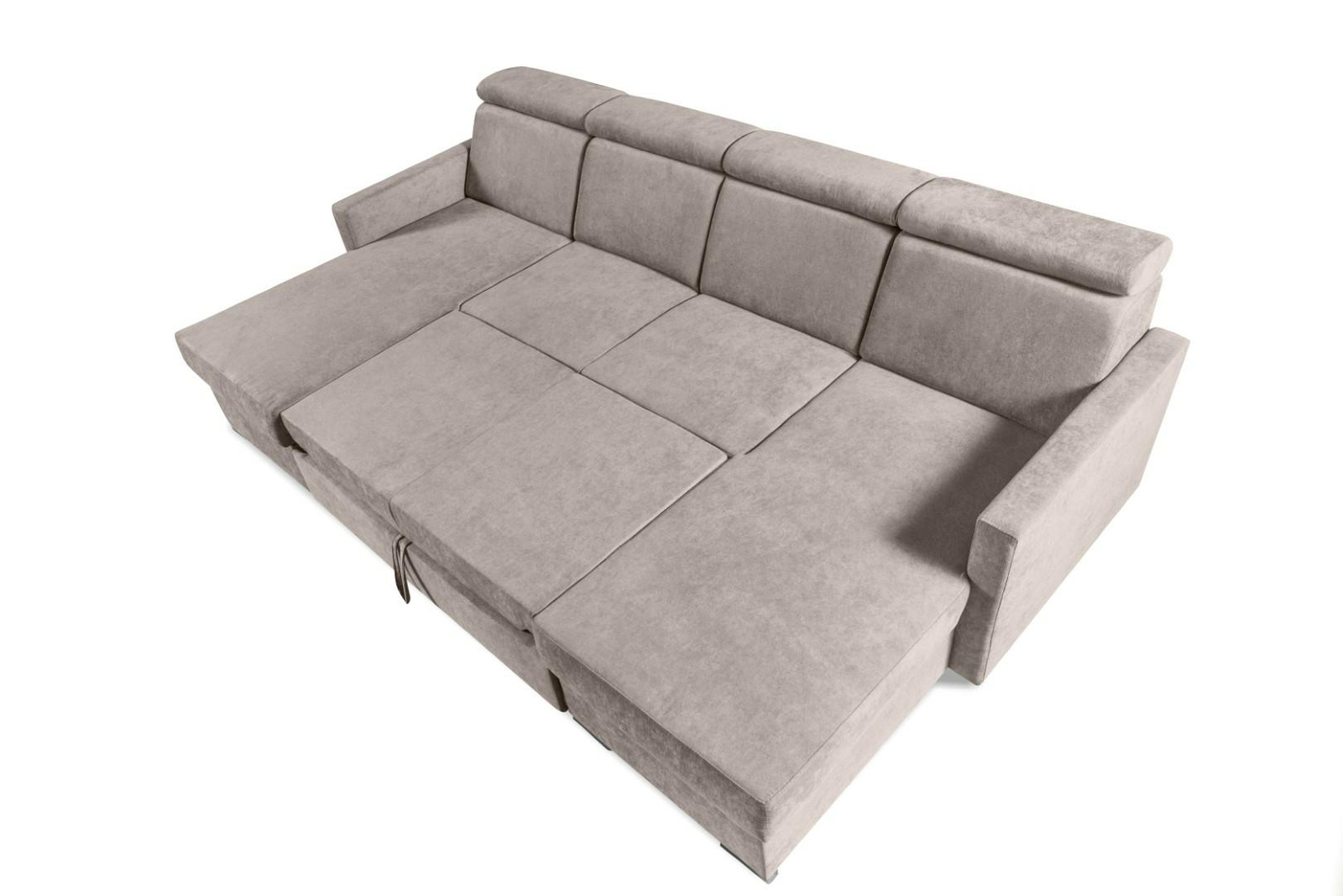 Narożnik z funkcją spania Mils U beżowy nowoczesny do salonu z pojemnikiem Intesi