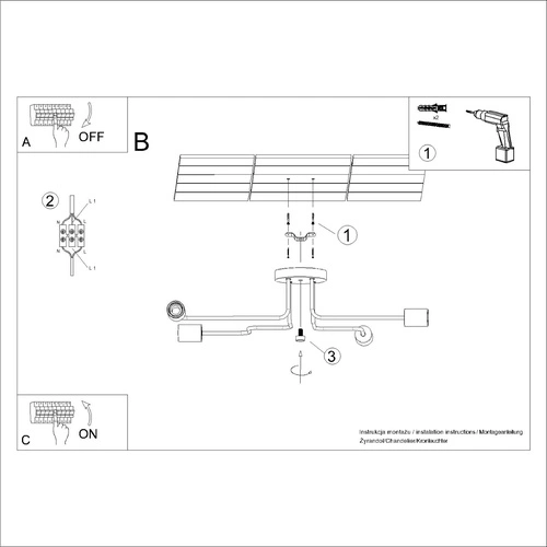 Żyrandol loftowy TIMBO 4 biały z drewnem do salonu i jadalni 4-punktowy SOLLUX