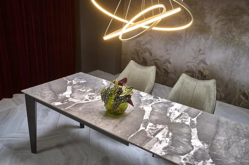 Stół rozkładany do jadalni Asniki nowoczesny czarny marmur spiek metalowe nogi 201x81 cm Intesi