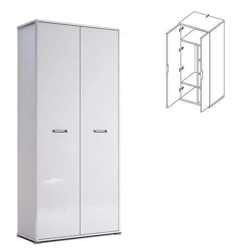 Szafa biała z połyskiem Bella 2-drzwiowa z drążkiem i półkami głębokość 40 do sypialni