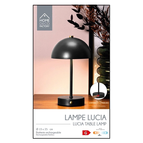 Lampka nocna LED Intesi Funghi czarna bezprzewodowa do sypialni z funkcją ściemniania