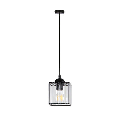 Lampa wisząca Glassia czarny 1x40 E27  klosz czarny+kryształy bezbarwne