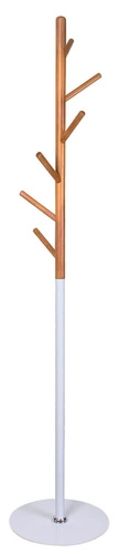Pepile nowoczesny stojący wieszak do przedpokoju biały z drewnem bukowym Intesi 170 cm