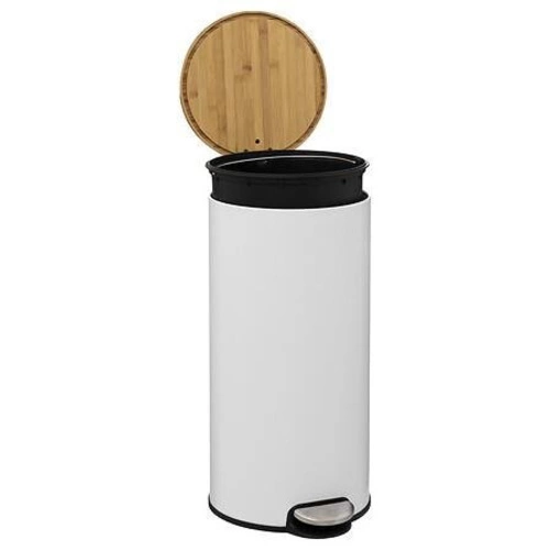 Kosz na śmieci kuchenny Bam 30l biały z bambusową pokrywą i pedałem nowoczesny 5five