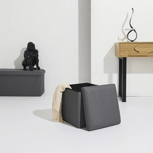 Pufa ze schowkiem Vels Atom szara nowoczesna składana do przedpokoju i pokoju młodzieżowego 38x38 cm