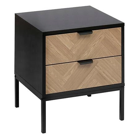 Szafka nocna Chevron 40 cm z dwiema szufladami, efekt naturalnego drewna, Atmosphera, styl loftowy, czarna i brązowa elegancja