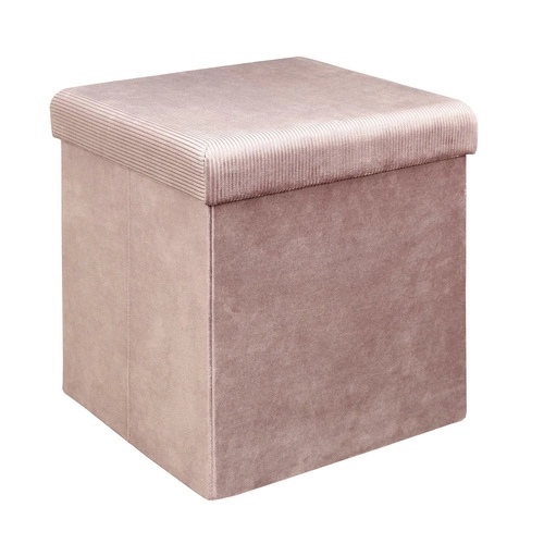 Pufa welurowa ze schowkiem Intesi Vels różowa glamour do salonu 38x38 cm składana