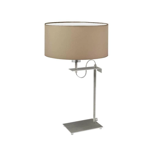 Lampka nocna do sypialni Alaska nowoczesna beżowa z abażurem na srebrnym stelażu 55 cm