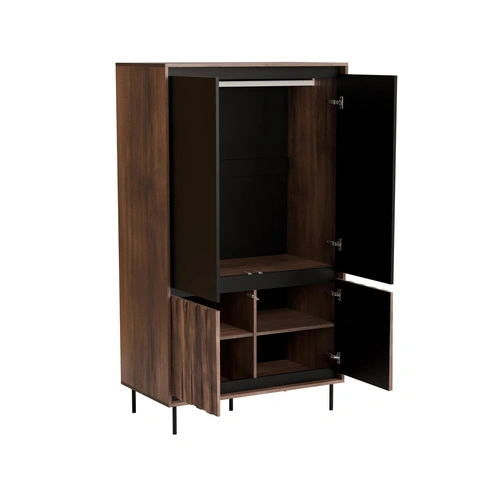 Szafa Miri orzechowa czarno metalowa do salonu i przedpokoju nowoczesna
