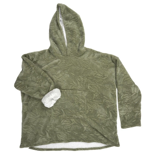 Bluzo koc z kapturem Intesi Snuddie zielony, ciepły koc polarowy do salonu