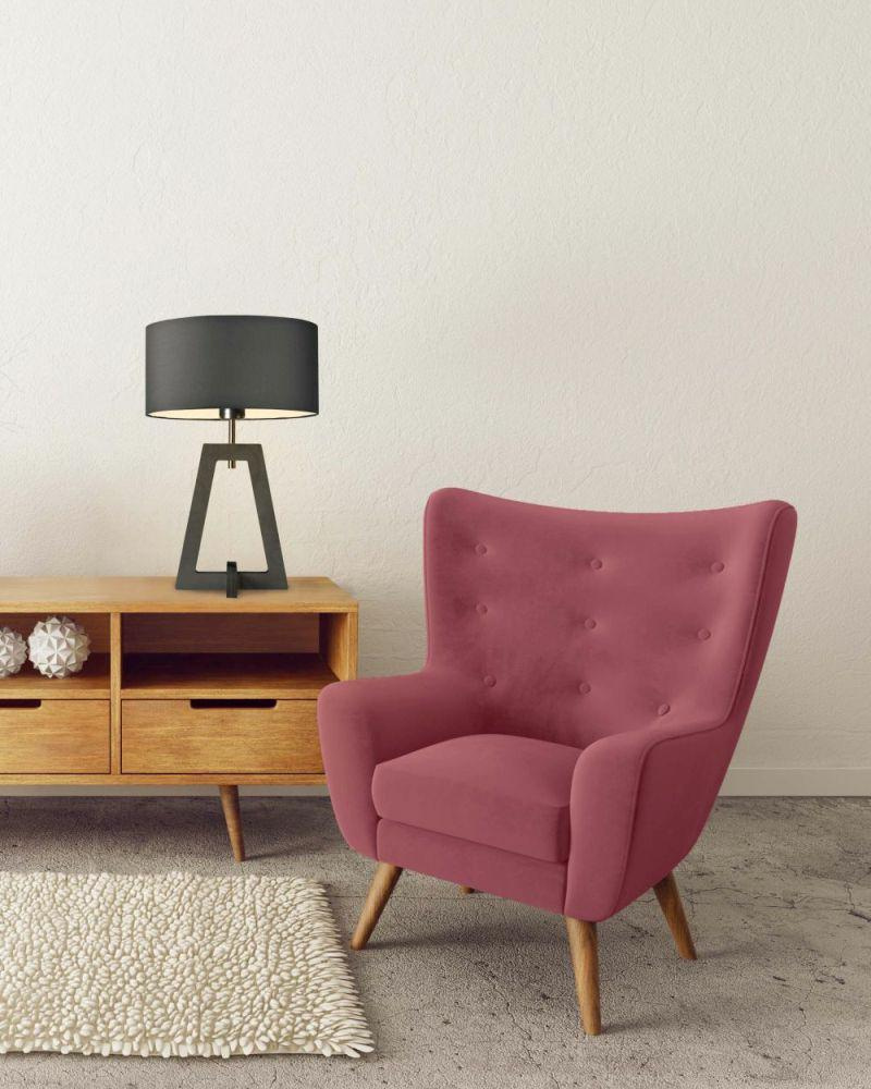 Lampka nocna do sypialni Clio czarna glamour z abażurem i drewnianą mahoniową podstawą LYSNE