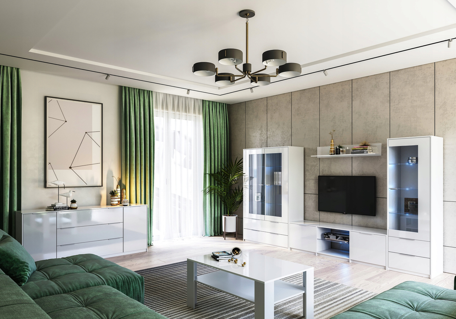 Komoda Merle 200 cm biała połysk nowoczesna z szufladami do salonu Intesi