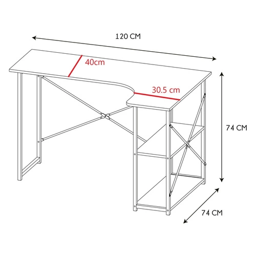 Biurko narożne Stand Intesi industrialne loftowe do pracy z półkami czarne i naturalne 120x74 cm