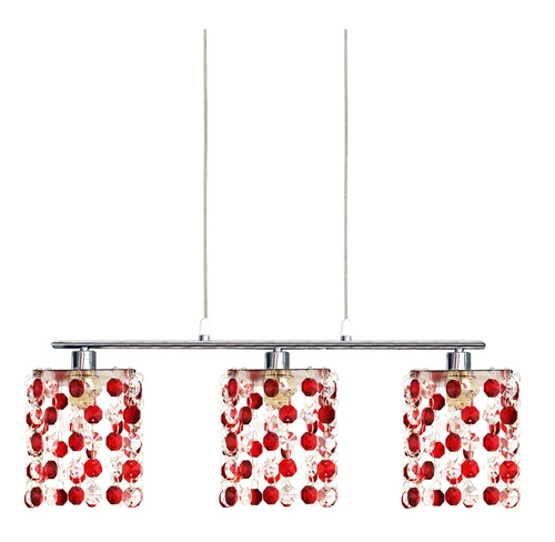 Lampa wisząca Classic czerwona szklana 3-punktowa do salonu, kuchni lub jadalni