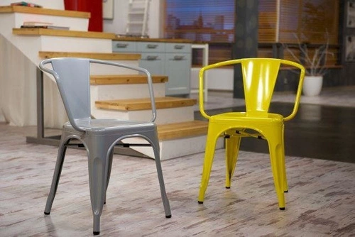 Krzesło metalowe Paris Arms szare do jadalni i kuchni z podłokietnikami inspirowane Tolix