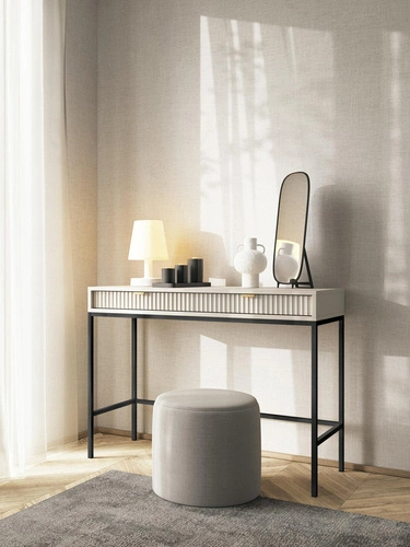 Toaletka Delicious nowoczesna ryflowana kaszmir z szufladami do sypialni i garderoby 104 cm