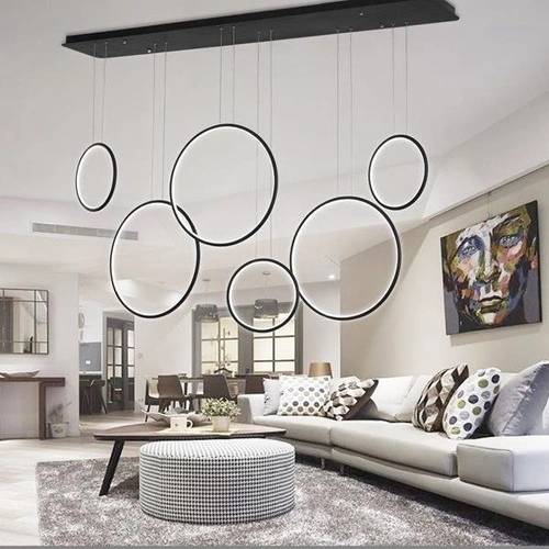 Nowoczesna lampa sufitowa LED Altavola Design Okręgi czarna regulowana do salonu 180 cm