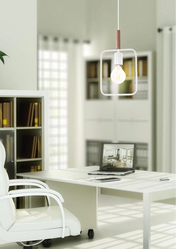 Nowoczesna lampa wisząca Frame biała z drewnem do salonu, kuchni lub jadalni 110 cm