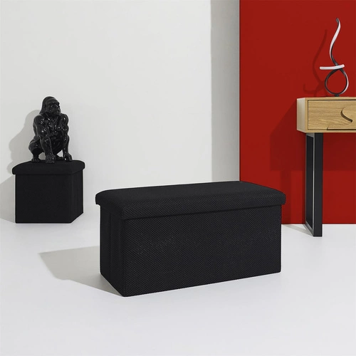 Pufa składana ze schowkiem Velse Atom czarna prostokątna nowoczesna do przedpokoju Intesi