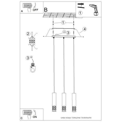 Nowoczesna lampa wisząca LIRO 3L biała metalowa do salonu i kuchni SOLLUX LIGHTING