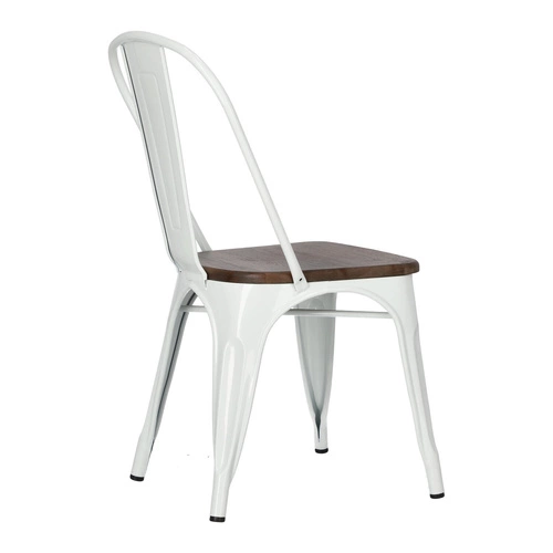 Krzesło do jadalni Paris Wood D2.DESIGN białe metalowe z drewnianym siedziskiem sosna