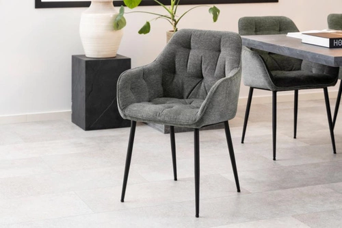 Krzesło tapicerowane Brooke antracytowe do jadalni nowoczesne z podłokietnikami Actona