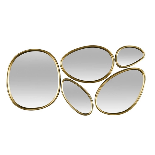 Zestaw 5 owalnych luster dekoracyjnych Organic Shape w złotej ramie do salonu Intesi