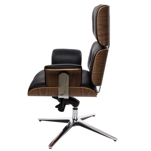 Fotel biurowy ergonomiczny VIP Exclusive Home czarny skórzany z podnóżkiem obrotowy D2.DESIGN