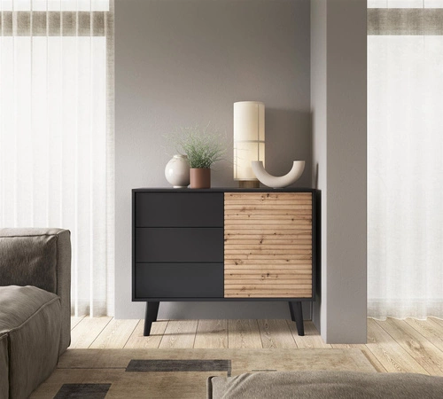 Komoda Tanga 104 cm czarna z szufladami frezowanymi nowoczesna do salonu Intesi