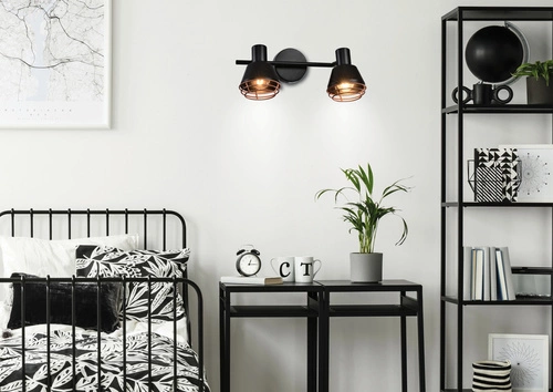 Lampa sufitowa Neria industrialna czarna z miedzianym kloszem regulowana do salonu