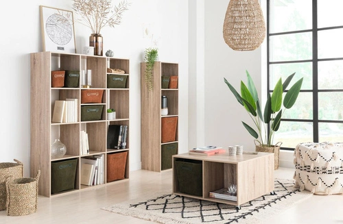 Regał na książki do salonu Kali nowoczesny z 4 półkami z MDF w kolorze naturalnym 134 cm