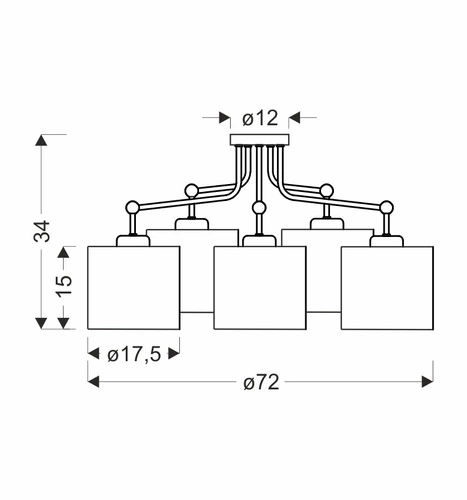 Lampa wisząca TOPI czarny 5x40W E27  abażur kremowy