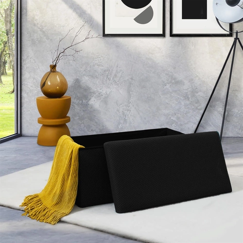 Pufa składana ze schowkiem Velse Atom czarna prostokątna nowoczesna do przedpokoju Intesi