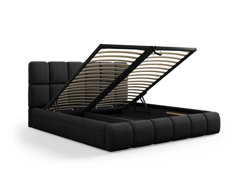 Łóżko do sypialni Bellis 160x200 czarne tapicerowane z pojemnikiem nowoczesne glamour