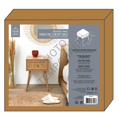 Szafka nocna boho Intesi Bali z plecionym frontem i drewnianymi uchwytami