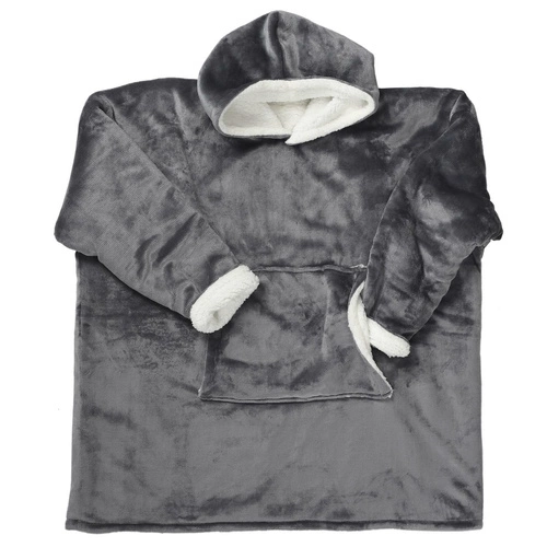 Intesi Snuddie ciepły bluzo koc z kapturem szary, miękki koc na kanapę do salonu