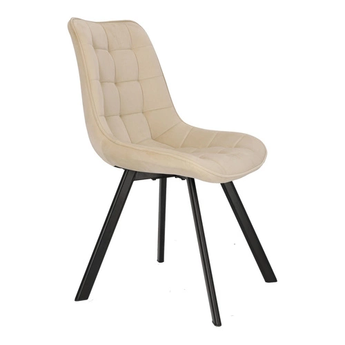 Krzesło tapicerowane welurowe Moly Intesi beżowe z czarnymi nogami do jadalni i salonu