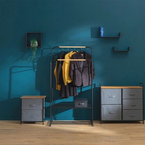 Artemis nowoczesny wieszak stojący do przedpokoju podwójny czarny metal z półką 5five