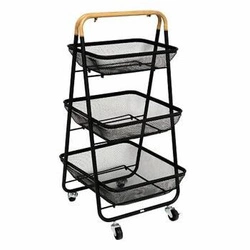 Wózek 3-poziomowy Mayaj metalowy czarny z drewnem