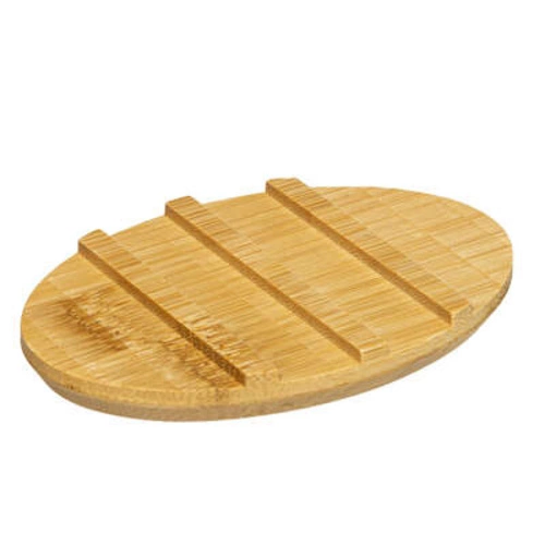 Mydelniczka ceramiczna Modern biała do łazienki owalna z bambusową podstawą 5five