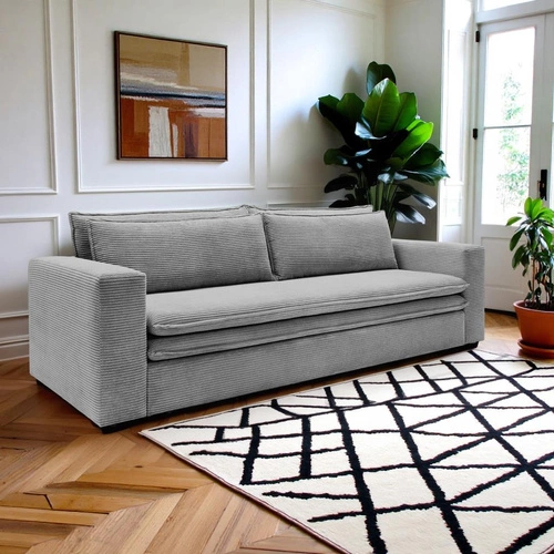 Sofa rozkładana z funkcją spania Ulnes sztruksowa szara jasna 3-osobowa do salonu