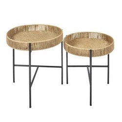 Zestaw 2 okrągłych stolików kawowych Pampa Intesi pleciony loftowy czarny do salonu