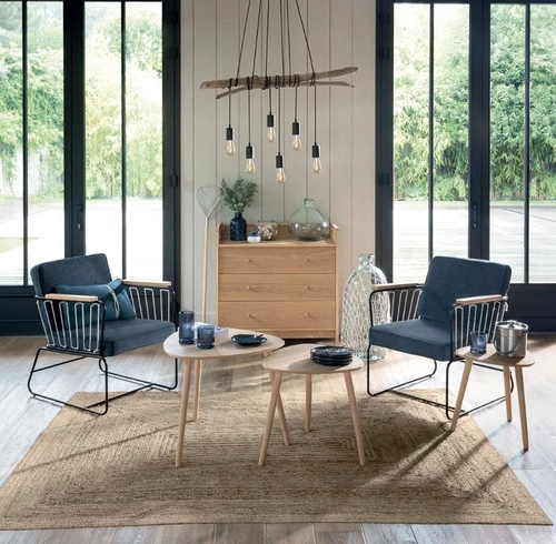 Zestaw 3 stolików kawowych Mileo S drewnianych do salonu skandynawskich naturalnych