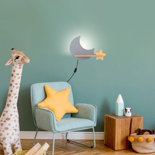 Kinkiet Moon lampa 5W LED 4000K iq kids z przewodem szary+złoty