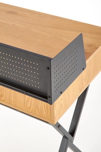 Biurko do pracy Inside industrialne z nadstawką i szufladą dąb złoty czarne 110 cm Intesi