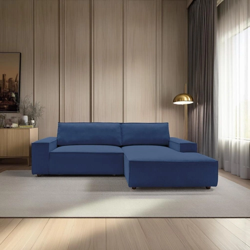 Narożnik z funkcją spania Molde M prawy sztruksowy granatowy z pojemnikiem do salonu