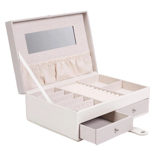 Organizer na biżuterię Lady Intesi kremowy z lusterkiem i szufladkami welurowy