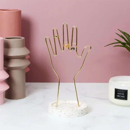 Organizer na biżuterię stojący Arty złoty terrazzo na pierścionki i bransoletki glamour